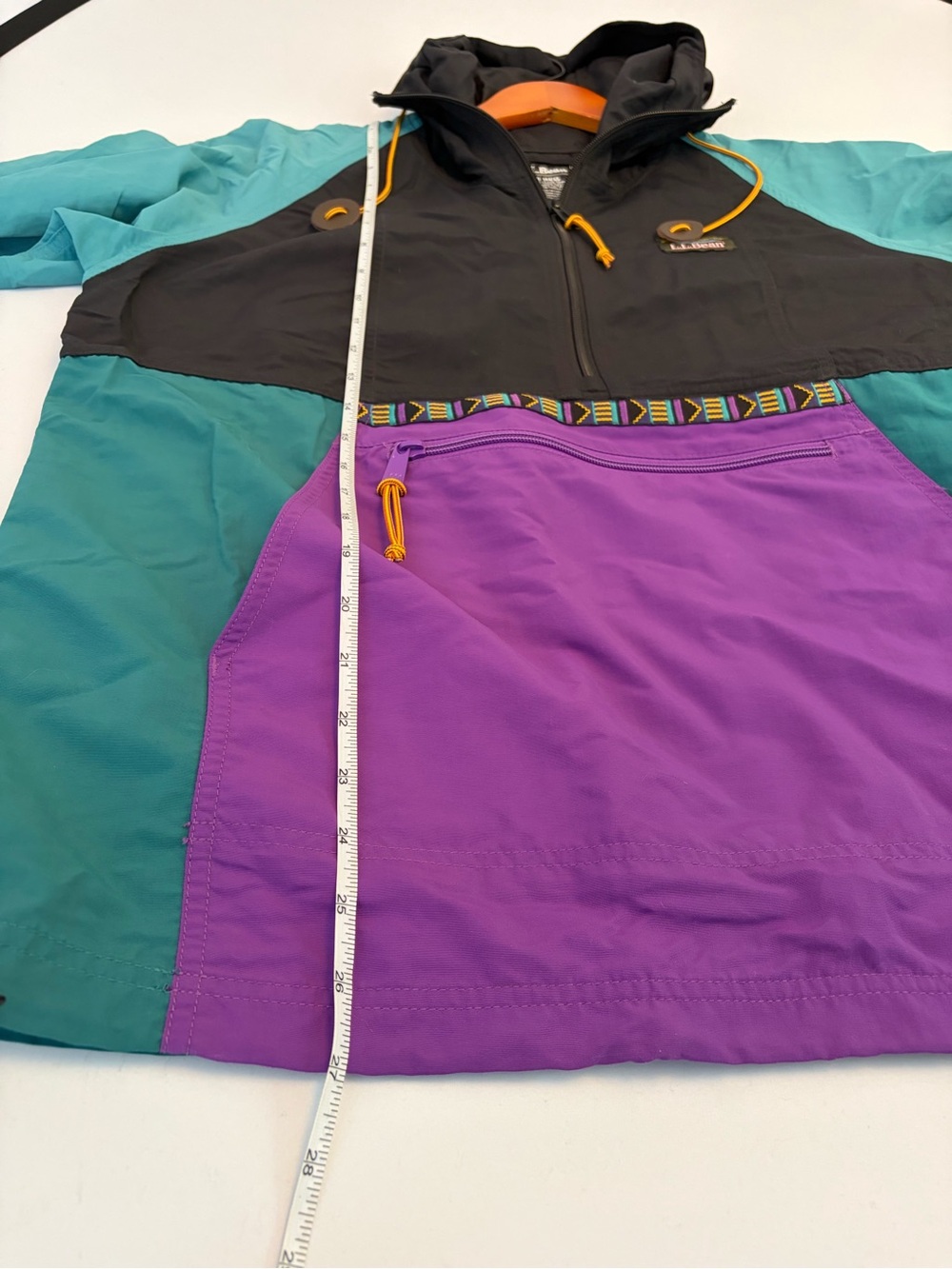 L.L. Bean Colorblock Mountain Anorak Windbreaker Jacket Teal, Black & Purple - Picture 6 of 7